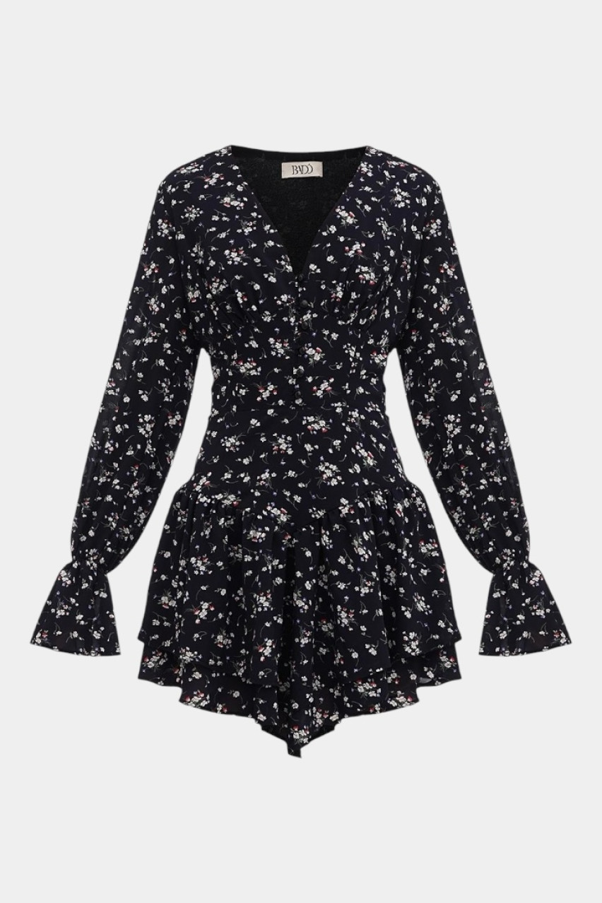 Тёмно-синее платье с цветочным принтом