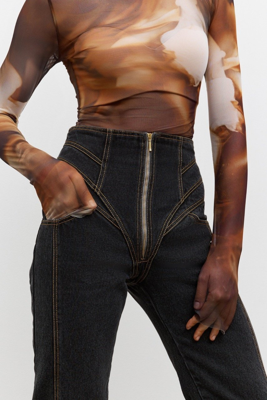 Тёмно-серые корсетные джинсы
