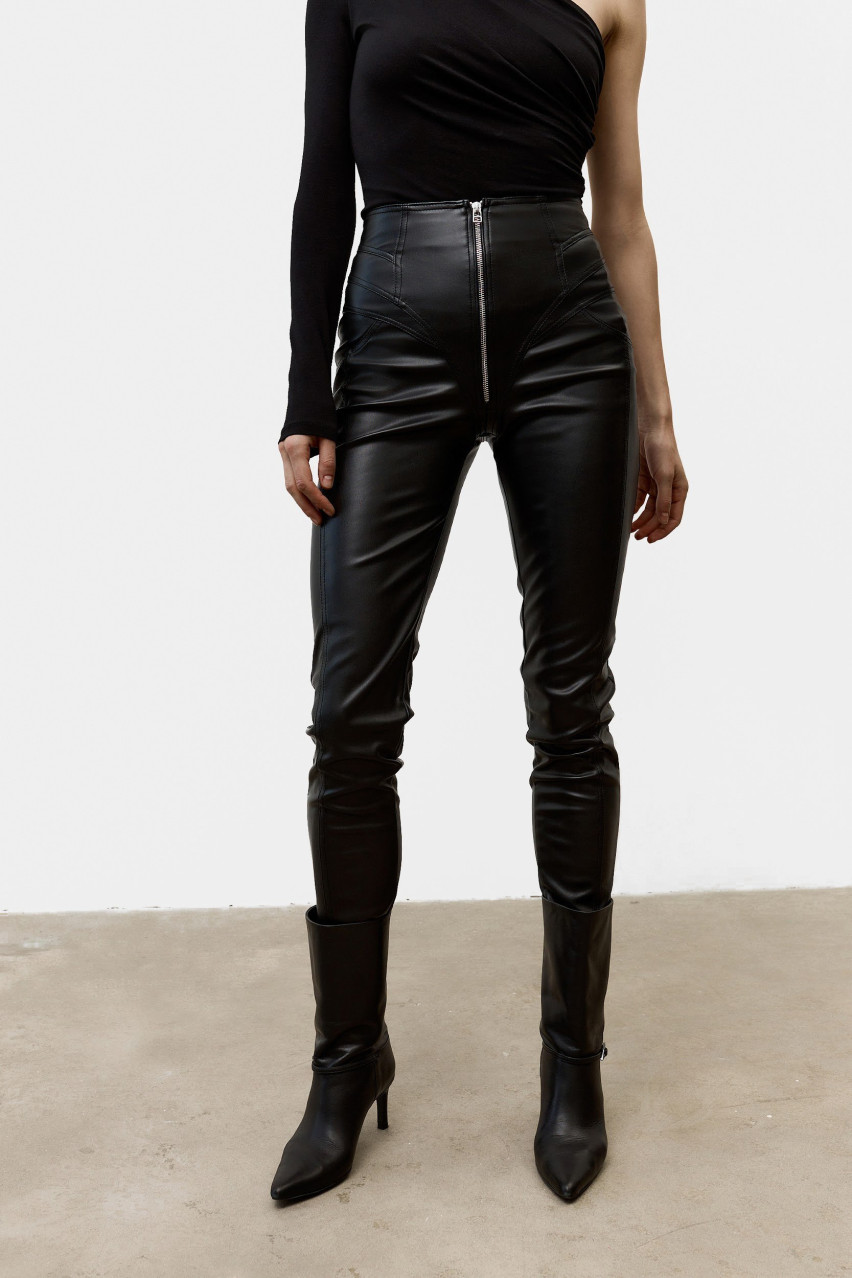 Чорні корсетні брюки з екошкіри BLAZH.