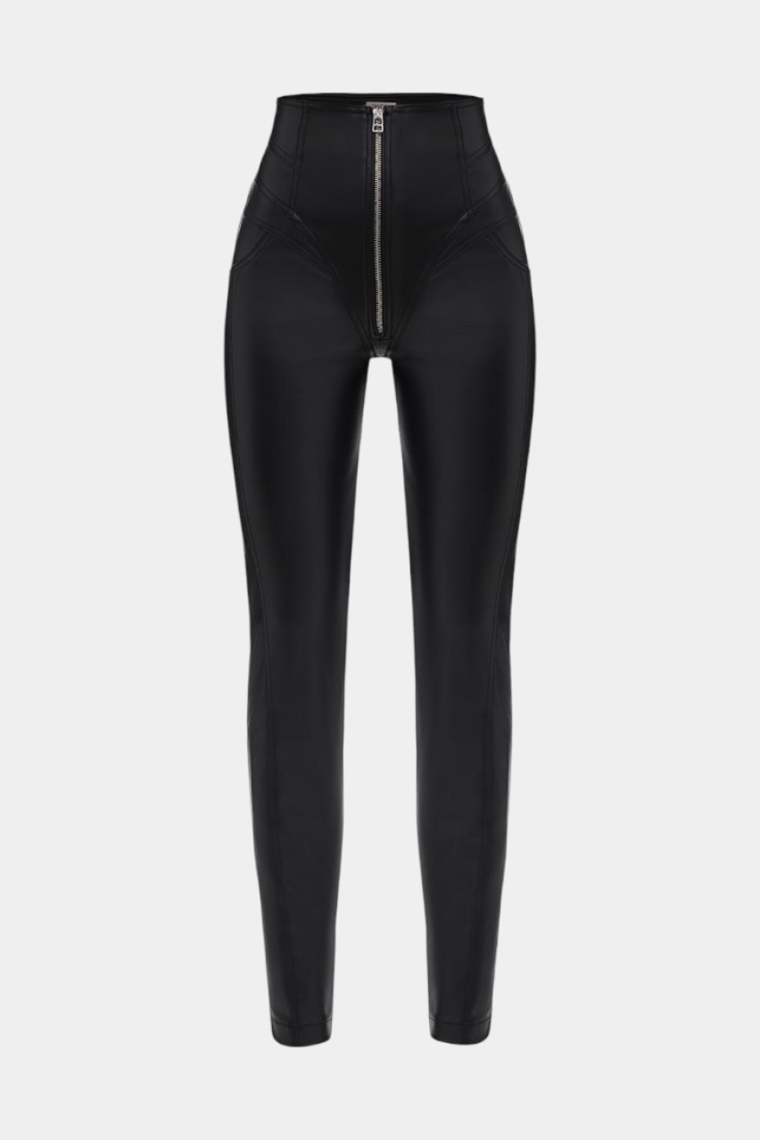 Чорні корсетні брюки з екошкіри BLAZH.