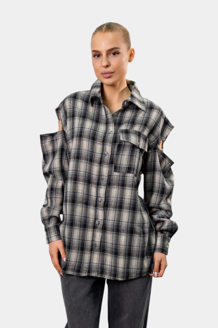 Черно-белая клетчатая оверсайз рубашка Cut Off Shoulders BLAZH.
