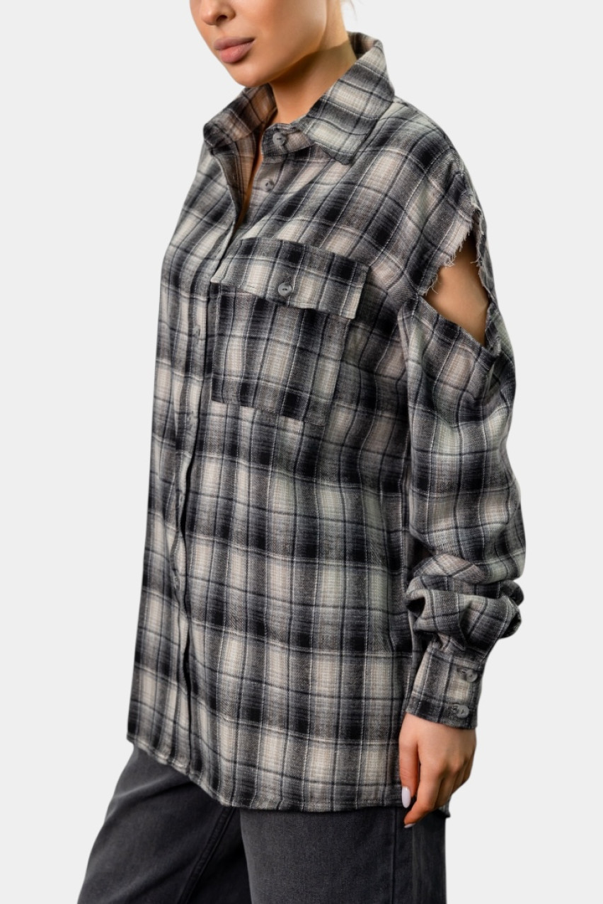 Черно-белая клетчатая оверсайз рубашка Cut Off Shoulders BLAZH.