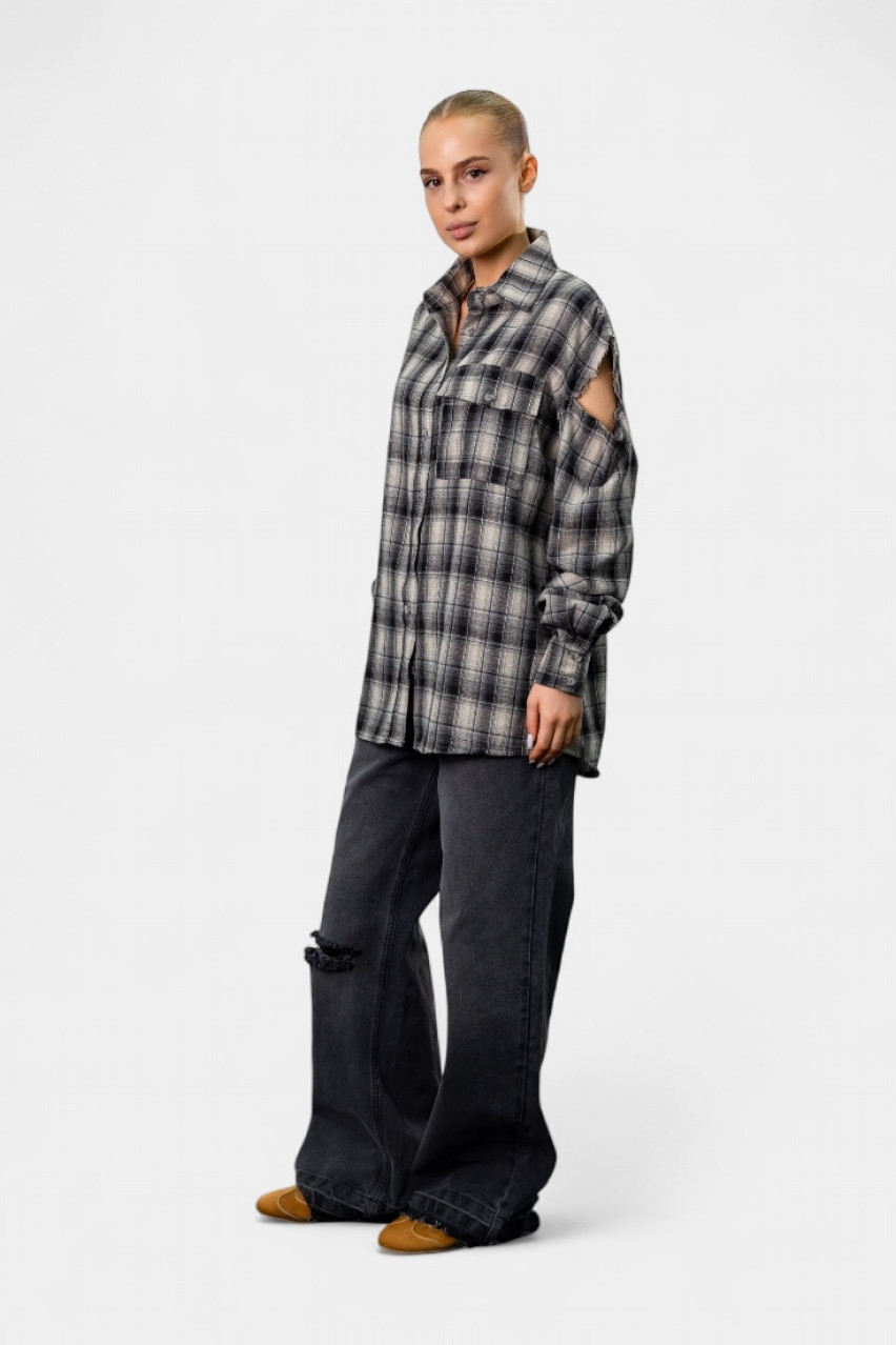 Черно-белая клетчатая оверсайз рубашка Cut Off Shoulders BLAZH.