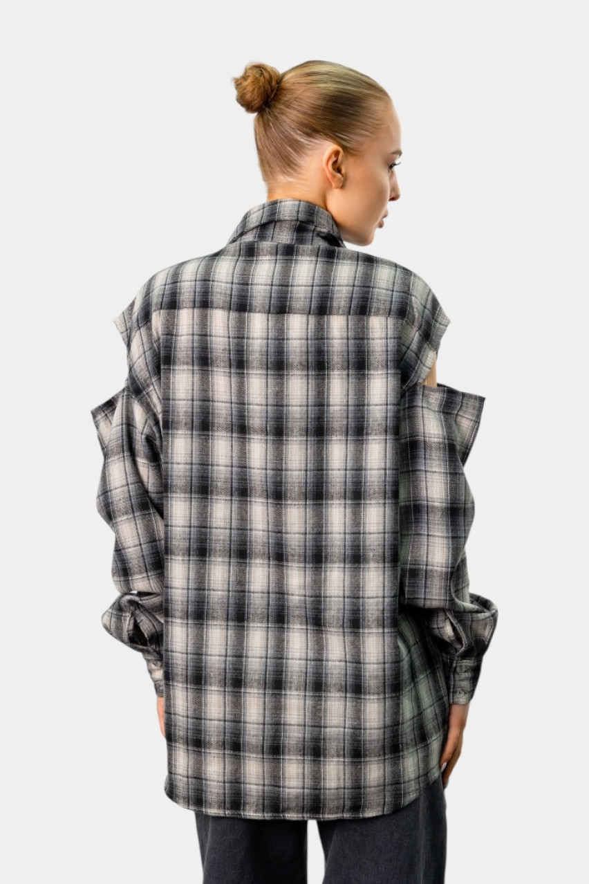 Черно-белая клетчатая оверсайз рубашка Cut Off Shoulders BLAZH.
