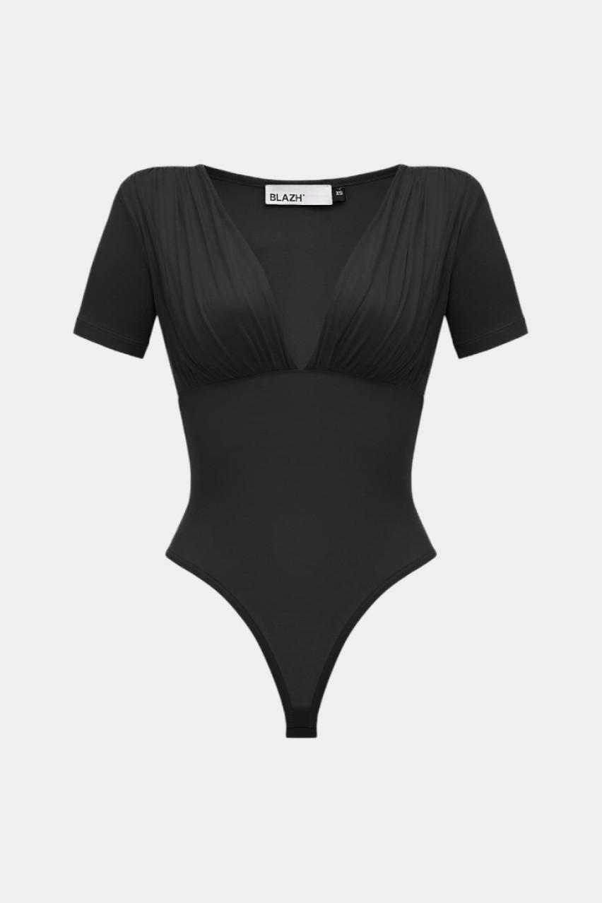 Черное боди с короткими рукавами BLAZH.