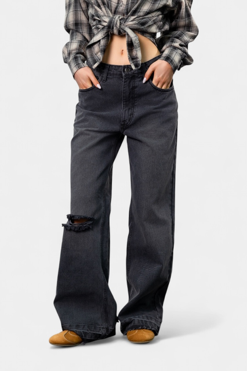 Темно серые широкие джинсы с низкой посадкой BLAZH.