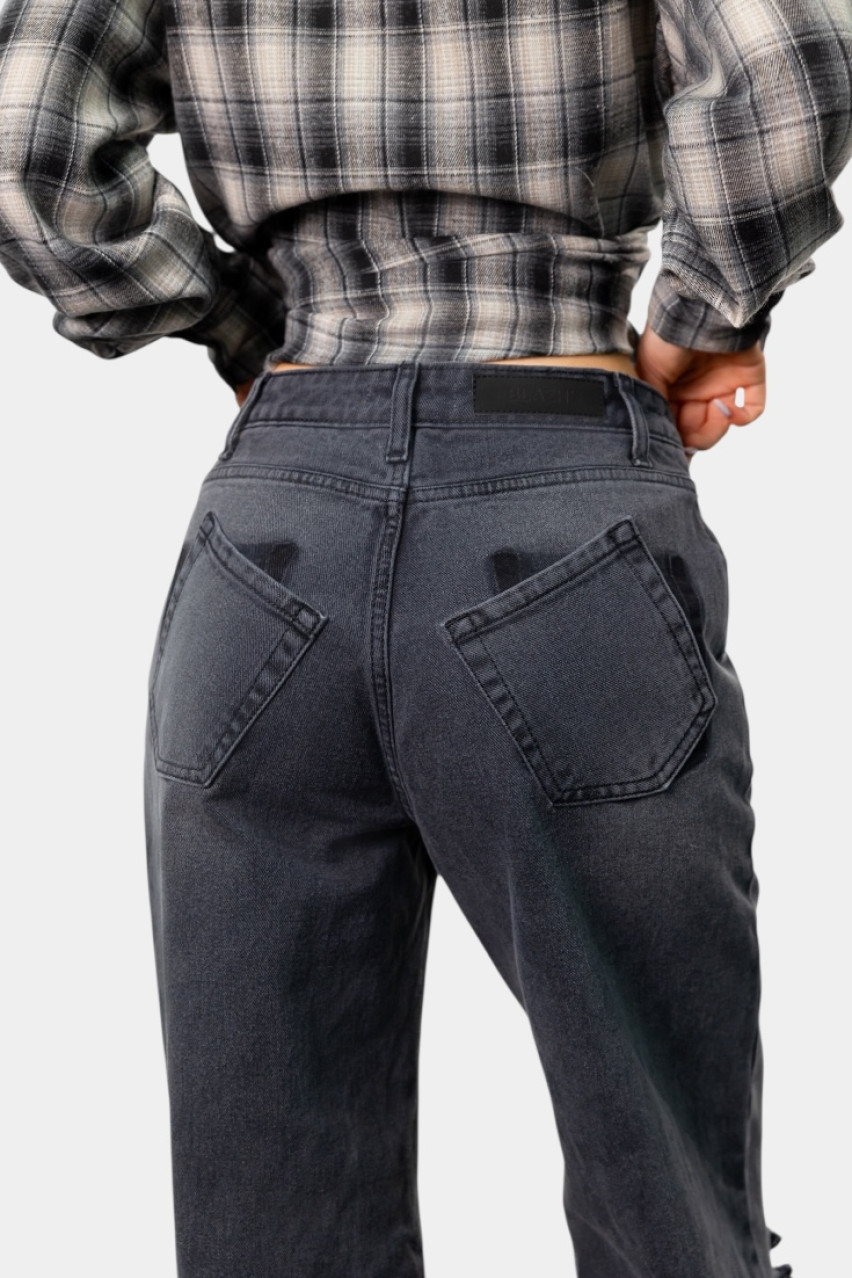 Темно серые широкие джинсы с низкой посадкой BLAZH.