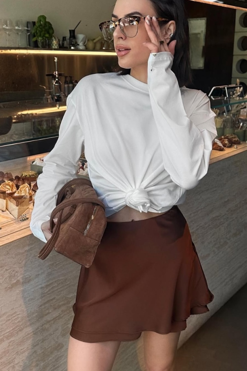 Коричнева атласна мініспідниця SS2025 BLAZH.