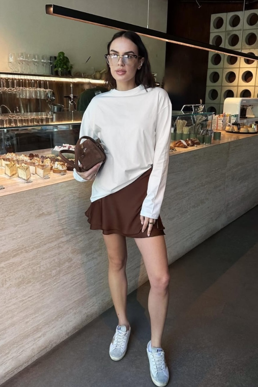 Коричнева атласна мініспідниця SS2025 BLAZH.