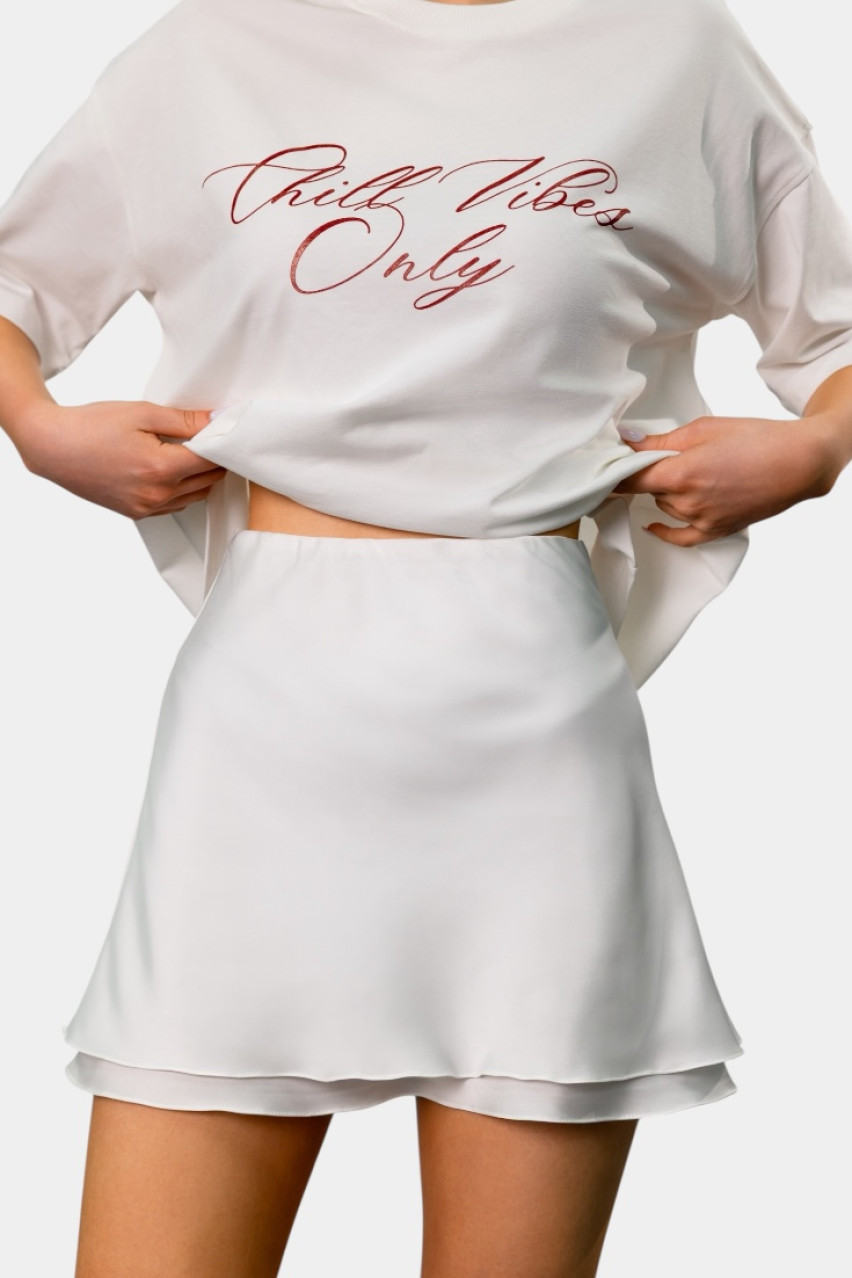 Молочная атласная мини-юбка SS2025 BLAZH.