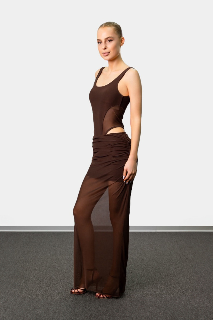 Коричневий костюм з боді та максіспідницею SS2025 BLAZH.