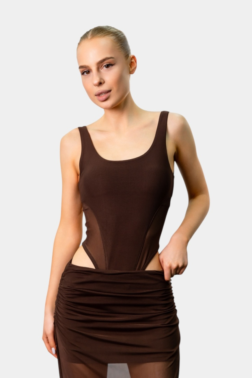 Коричневий костюм з боді та максіспідницею SS2025 BLAZH.