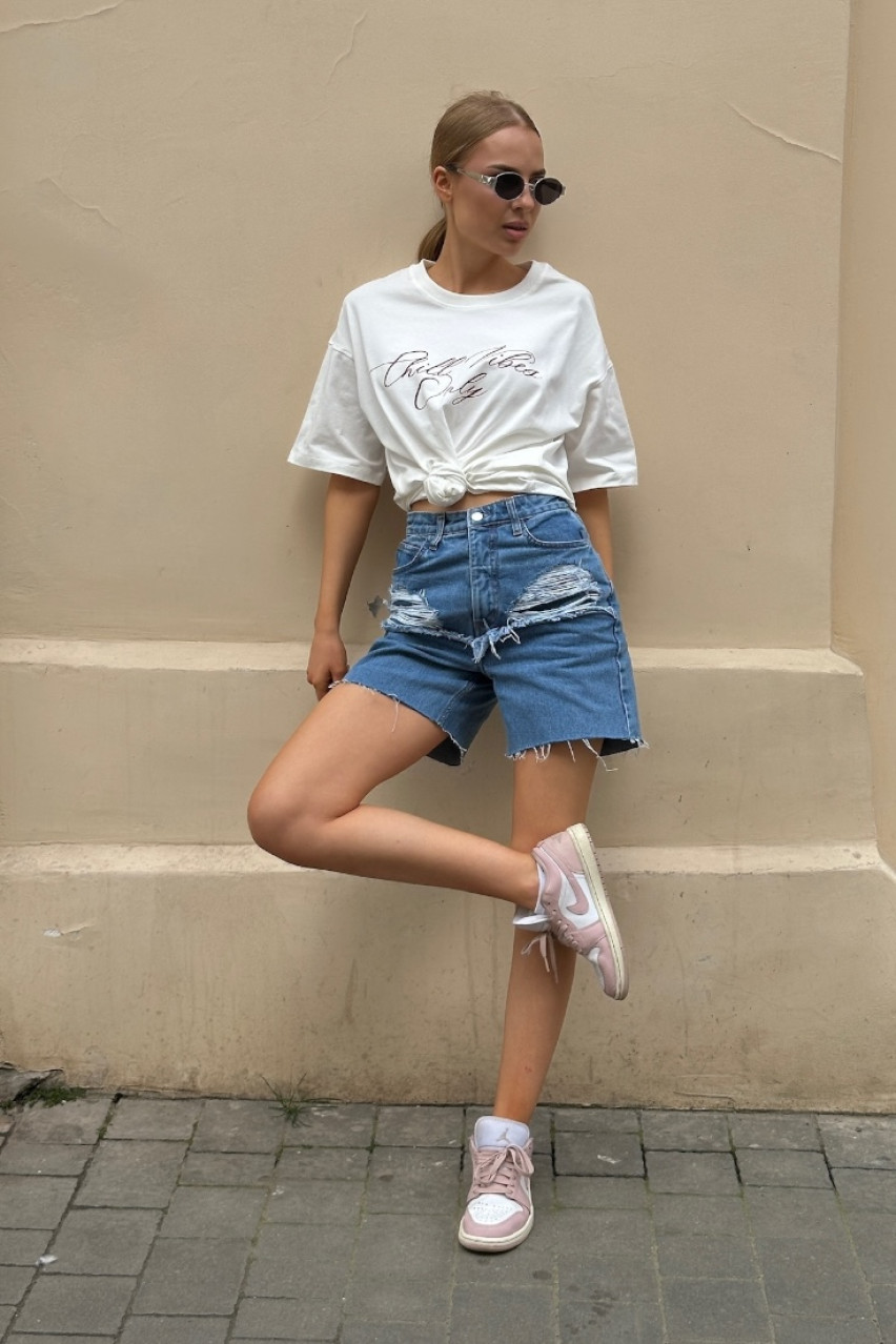 Синие шорты Distressed прямого кроя SS2025 BLAZH.