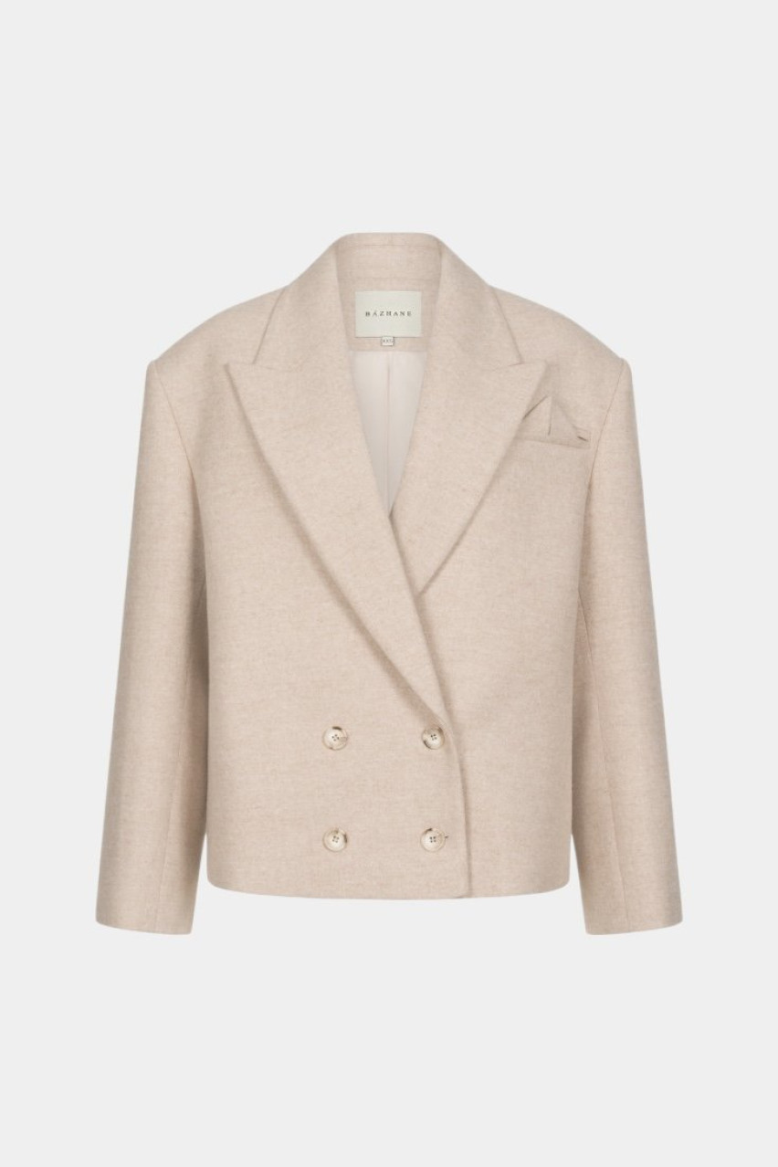 Бежеве оверсайз пальто-жакет з трикутничком 11035-4 BÁZHANE