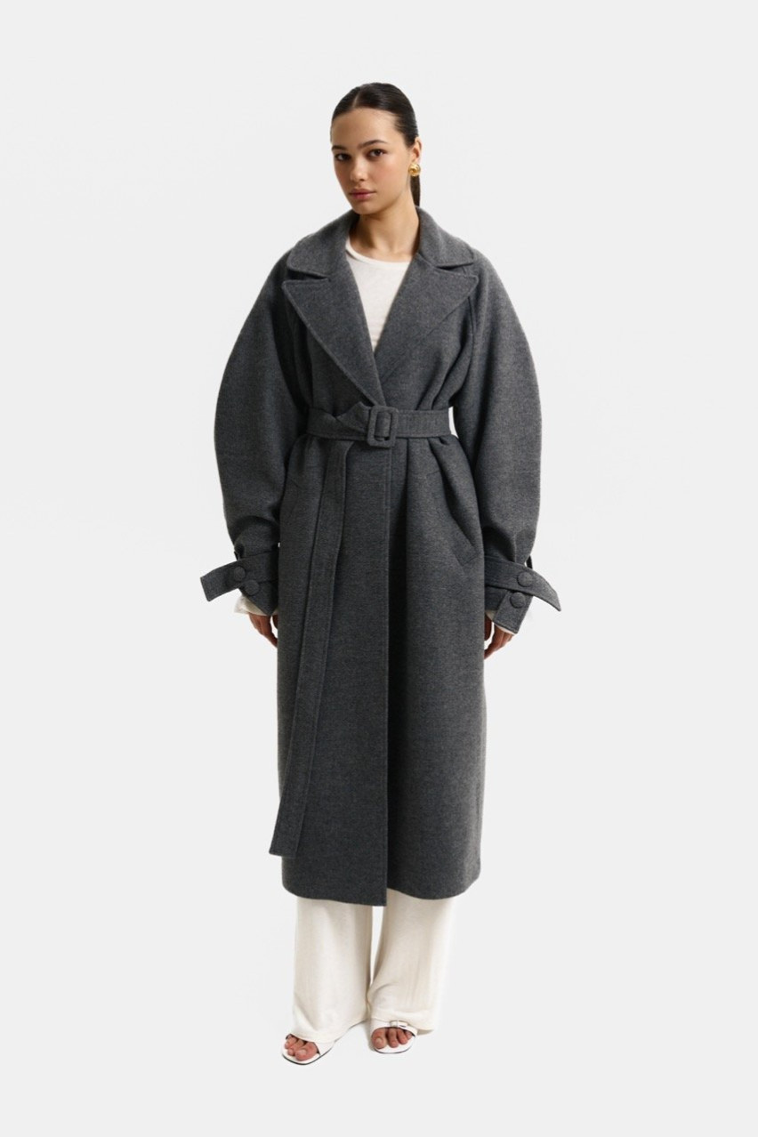 Сіре пальто оверсайз зі спущеним рукавом WWU-OC110-7-5 BÁZHANE