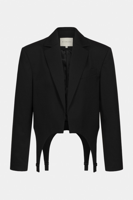 Чорний кроп-жакет з гартерами