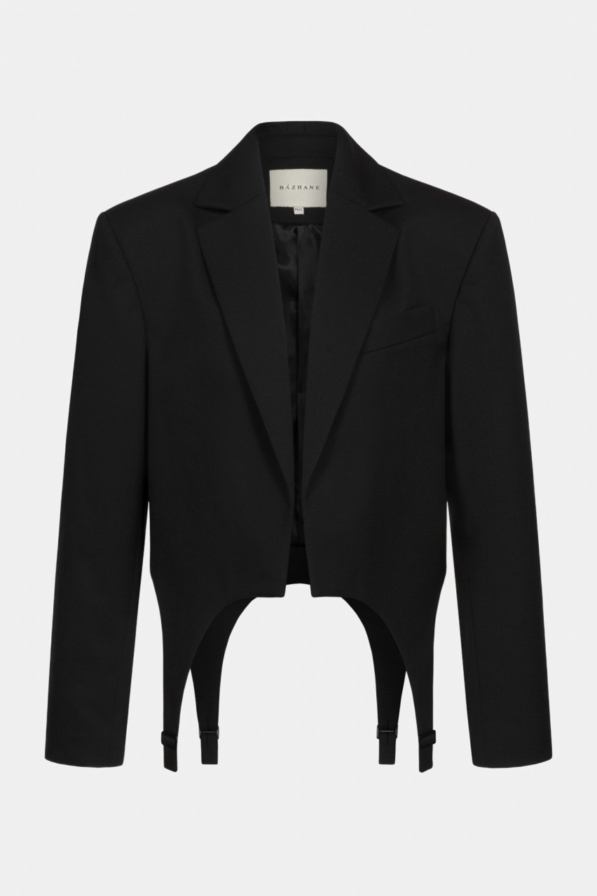 Чорний кроп-жакет з гартерами 88-2 BÁZHANE