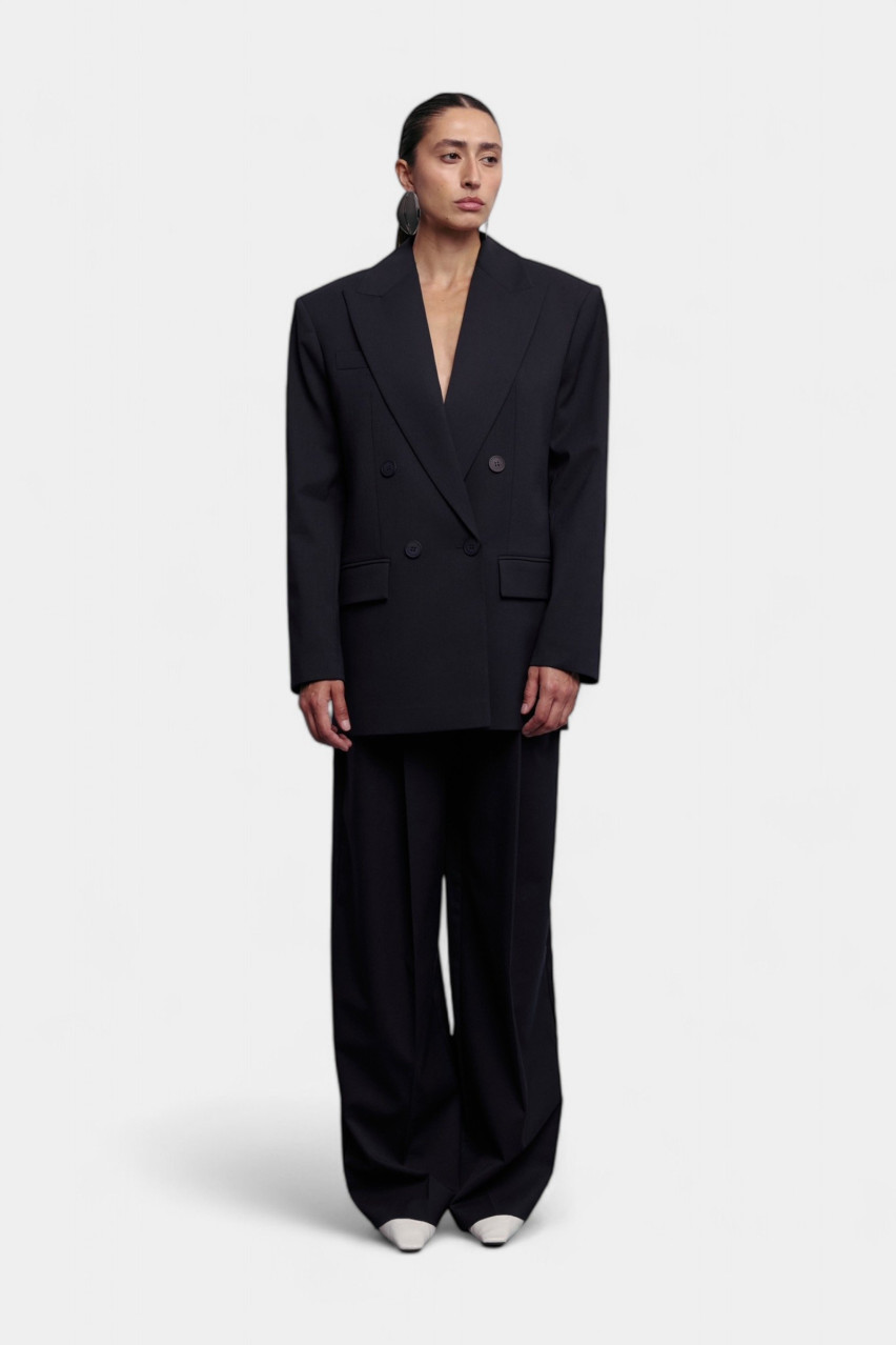 Темно-синий оверсайз жакет с подплечниками 1014-11-1 BAZHANE