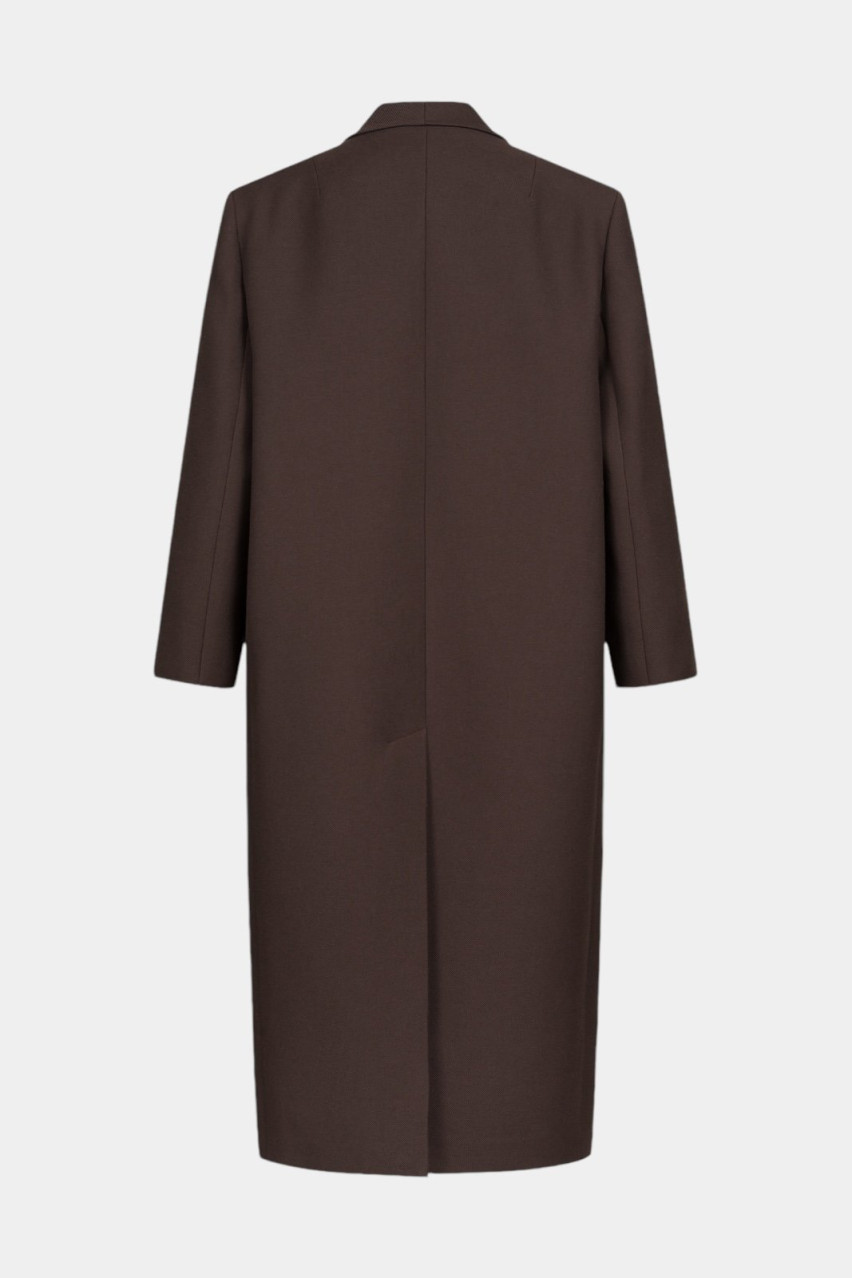 Коричневое пальто макси с акцентными плечами 108-5 BAZHANE