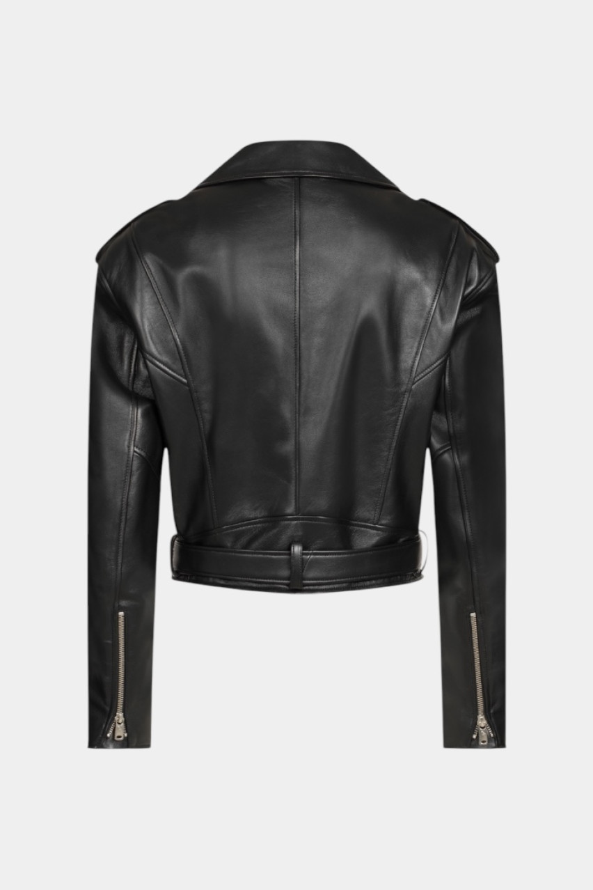 Чорна шкіряна куртка з підплічниками 82-1 BAZHANE
