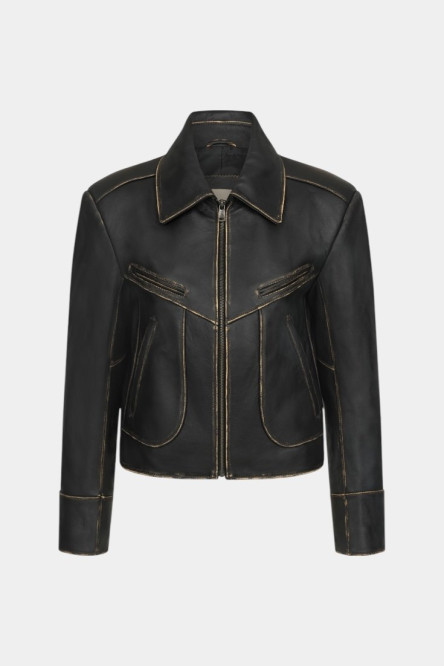 Чорна шкіряна куртка з потертостями