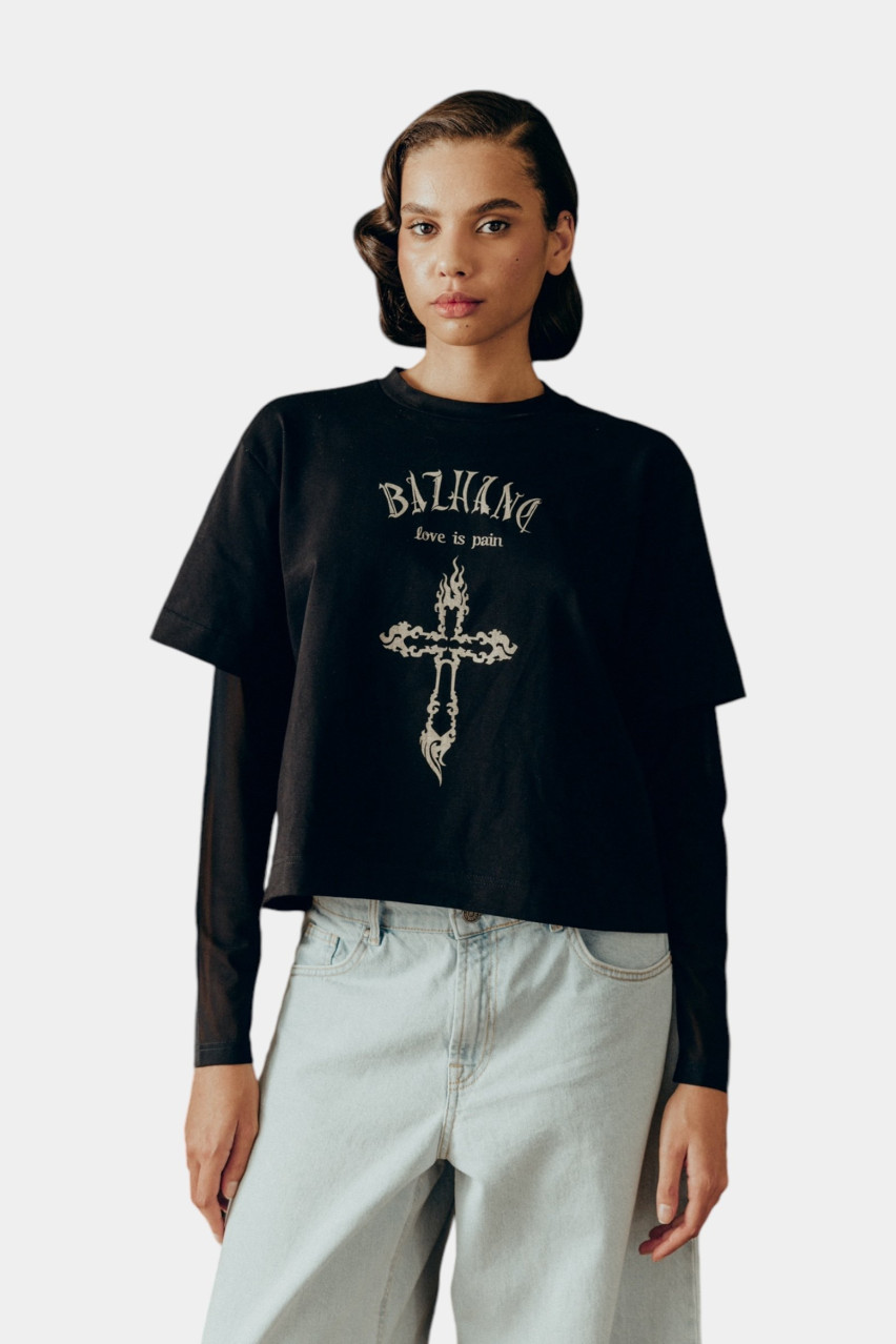 Черный лонгслив Layered T-shirt 8550-2-21 BÁZHANE