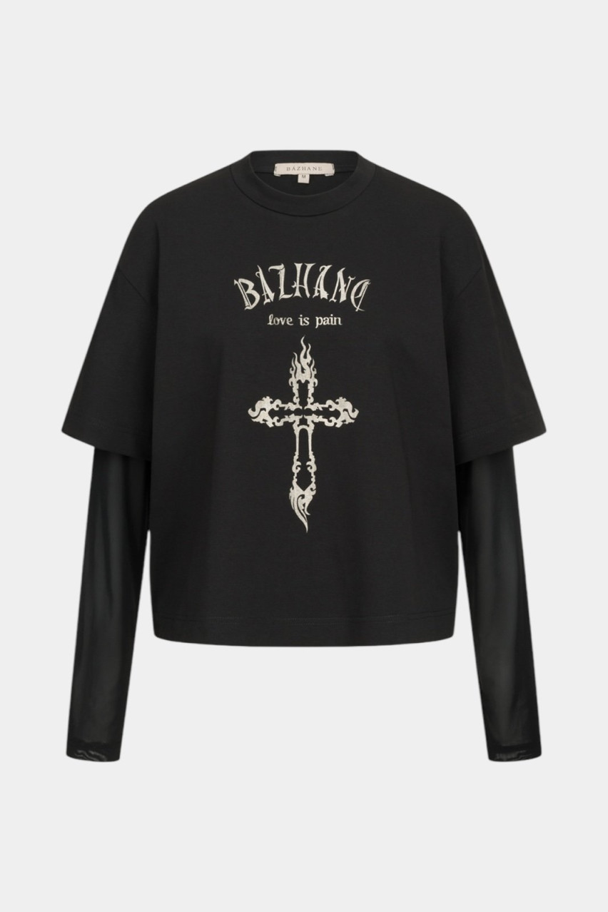 Черный лонгслив Layered T-shirt 8550-2-21 BÁZHANE