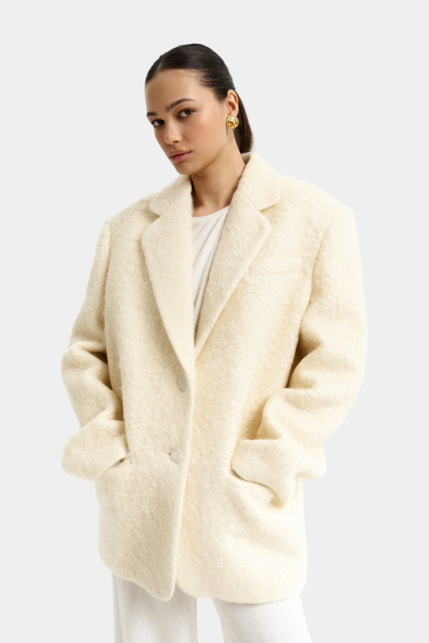 Молочне пальто-жакет з вовни альпаки 1034-7 BÁZHANE