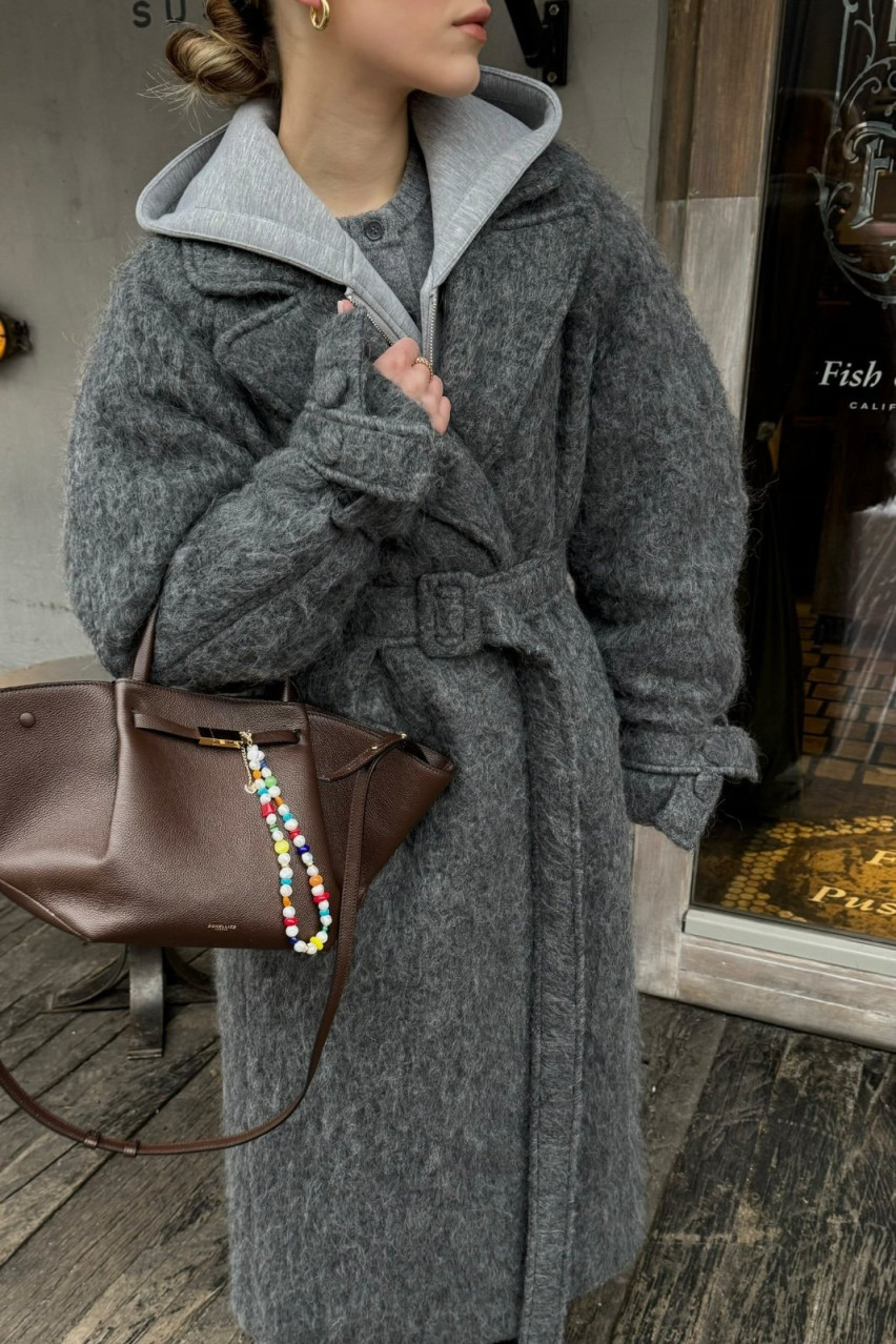 Графітове пальто максі зі спущеним рукавом 110-18-29 BÁZHANE