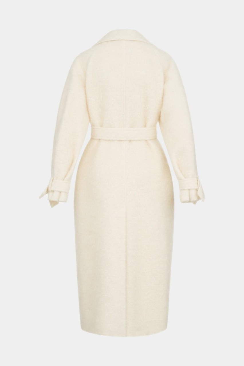 Молочне пальто максі з вовни альпаки та спущеним рукавом 110-3-29 BÁZHANE