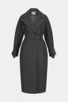 Сіре смугасте пальто максі зі спущеним рукавом