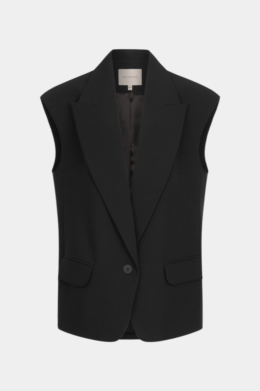 Черный оверсайз жилет WWT-VS1079-2-11 BÁZHANE