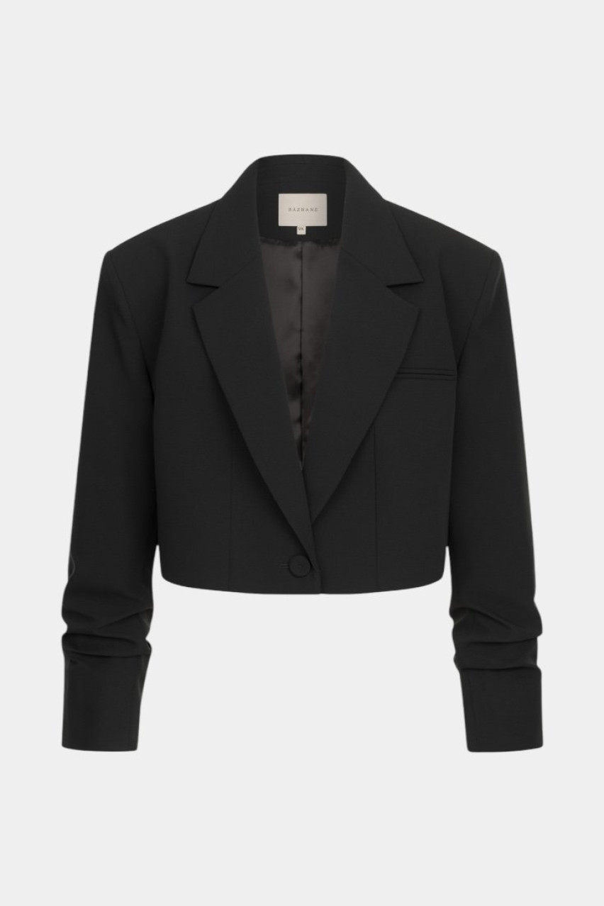 Чорний бавовняний кроп-жакет зі зборками на рукавах 1061-2-11 BÁZHANE