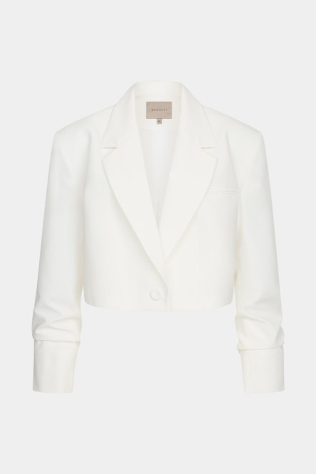 Молочний бавовняний кроп-жакет зі зборками на рукавах