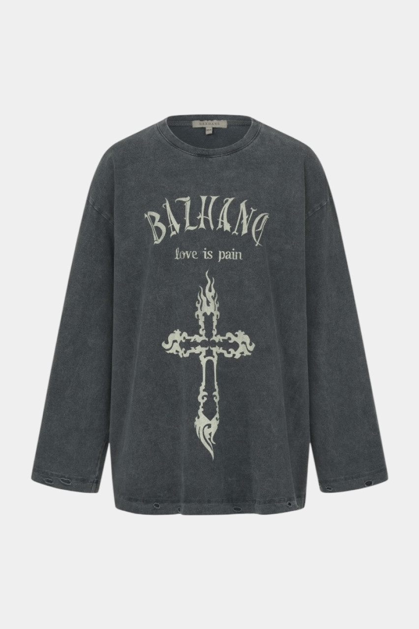 Сірий лонгслів у вінтажному стилі з принтом WWT-LS1048VP1-7-28 BÁZHANE