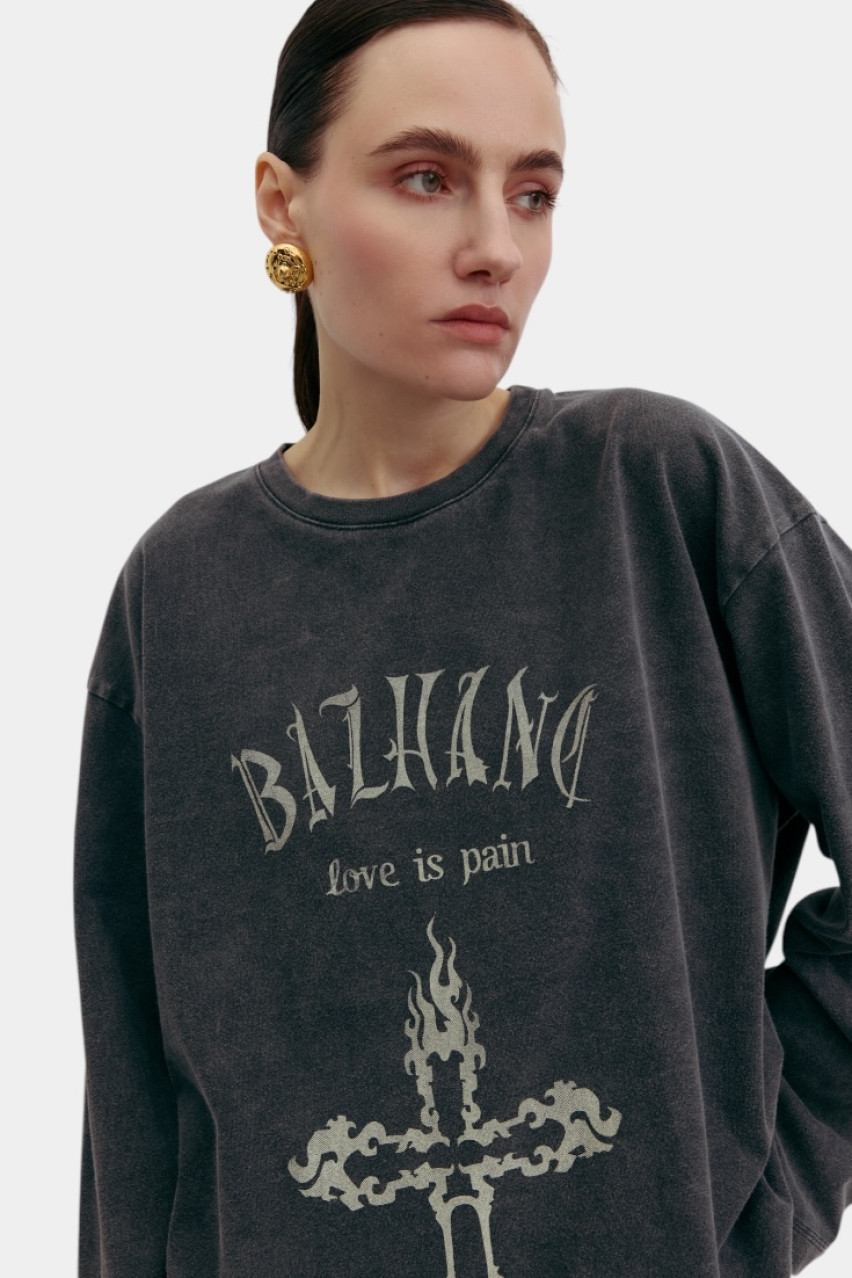 Сірий лонгслів у вінтажному стилі з принтом WWT-LS1048VP1-7-28 BÁZHANE