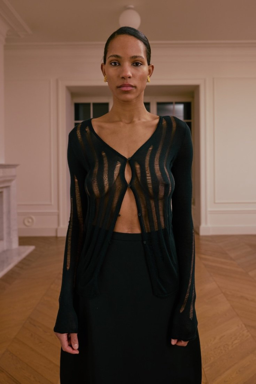 Черный кардиган Sheer WWT-CRD4064-2-15 BÁZHANE