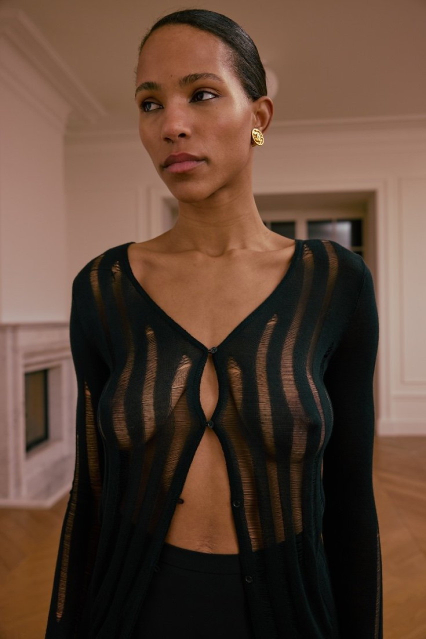 Черный кардиган Sheer WWT-CRD4064-2-15 BÁZHANE