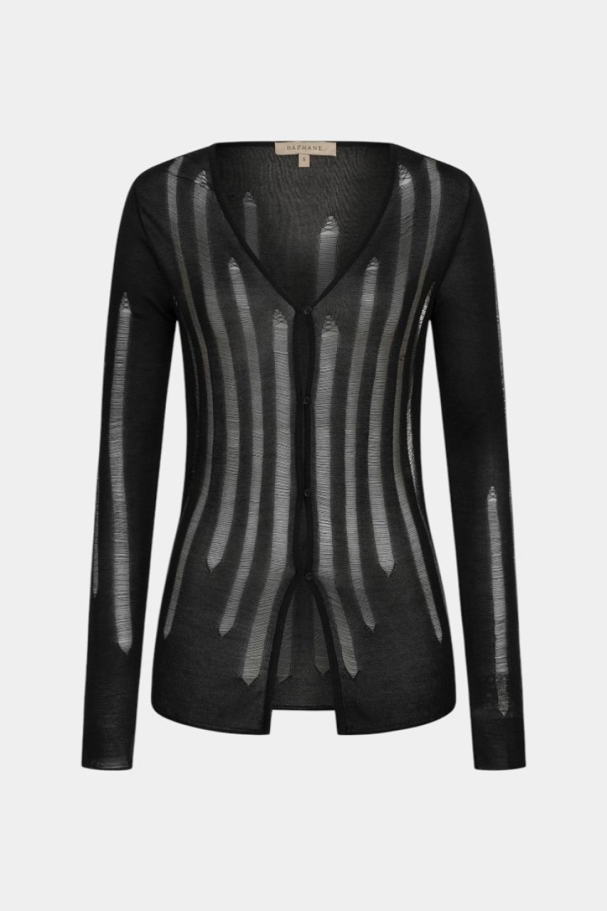 Черный кардиган Sheer WWT-CRD4064-2-15 BÁZHANE