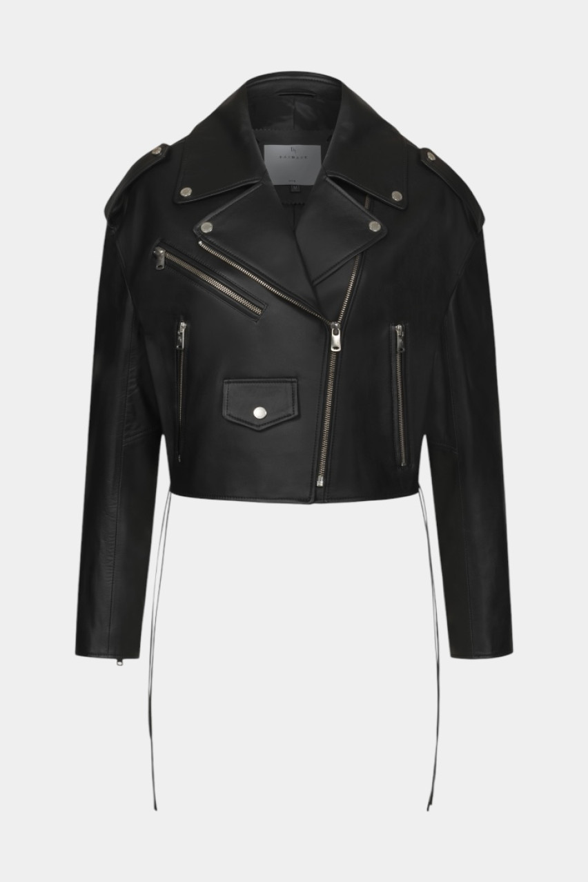 Черная кожаная куртка со шнуровкой WWU-LJ78-2-70 BÁZHANE