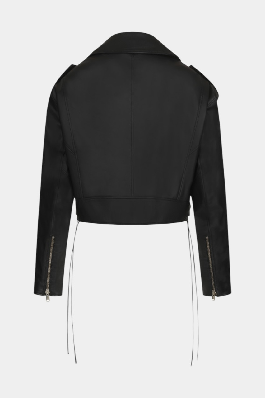 Черная кожаная куртка со шнуровкой WWU-LJ78-2-70 BÁZHANE
