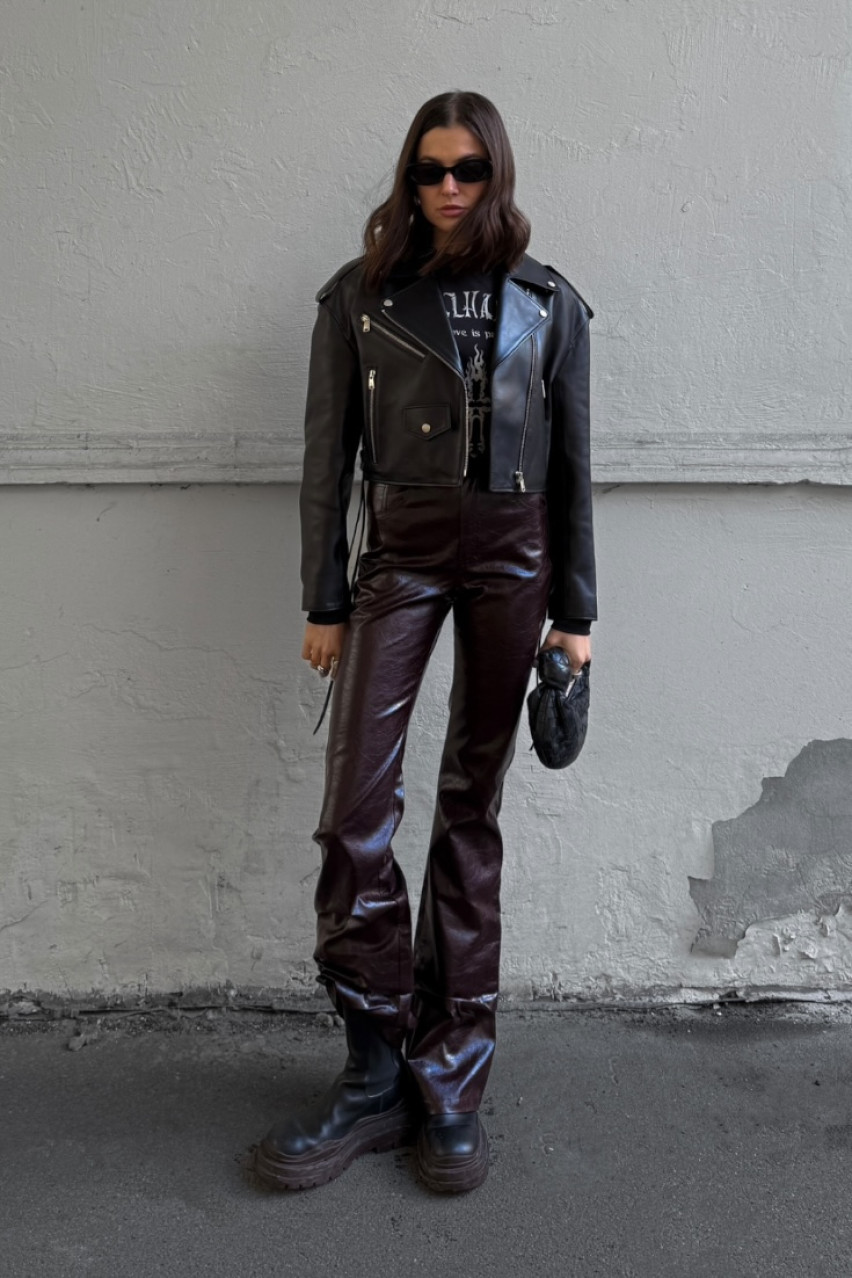 Черная кожаная куртка со шнуровкой WWU-LJ78-2-70 BÁZHANE