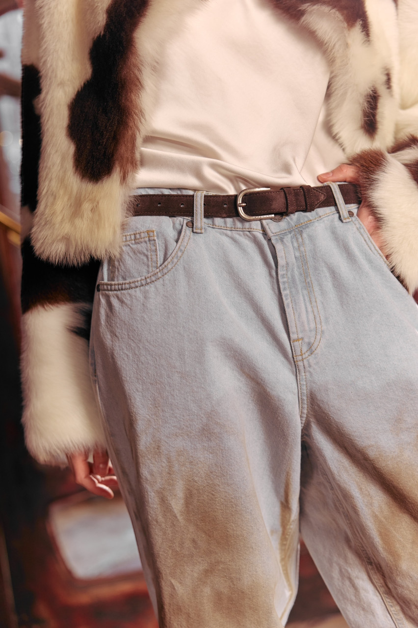 Коричневый широкий замшевый ремень с никелевой пряжкой JW-B0017-14-84 BÁZHANE