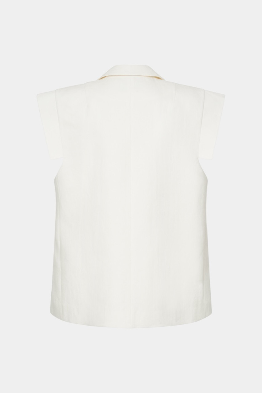 Молочный льняной жилет Vivid WWU-VS1135-3-14 BÁZHANE