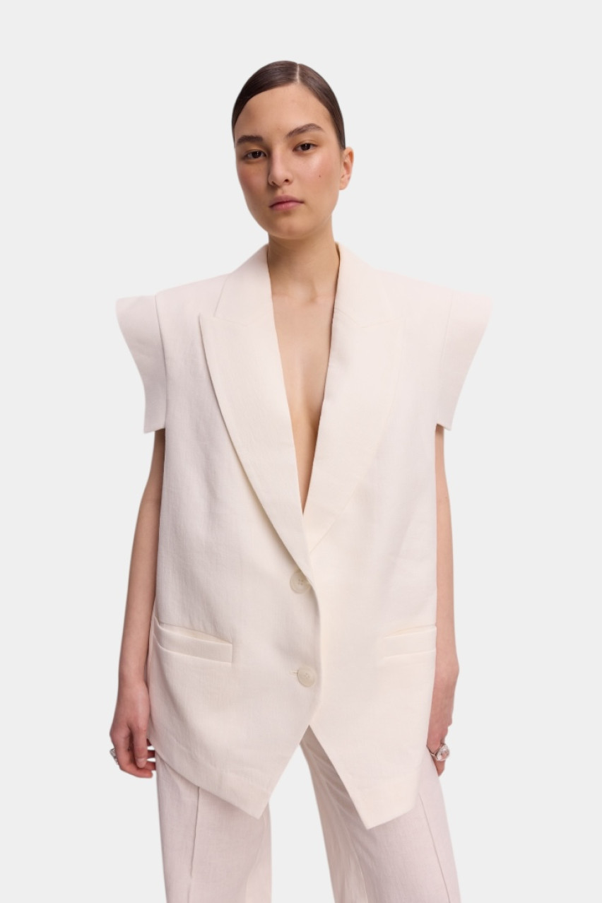 Молочный льняной жилет Vivid WWU-VS1135-3-14 BÁZHANE