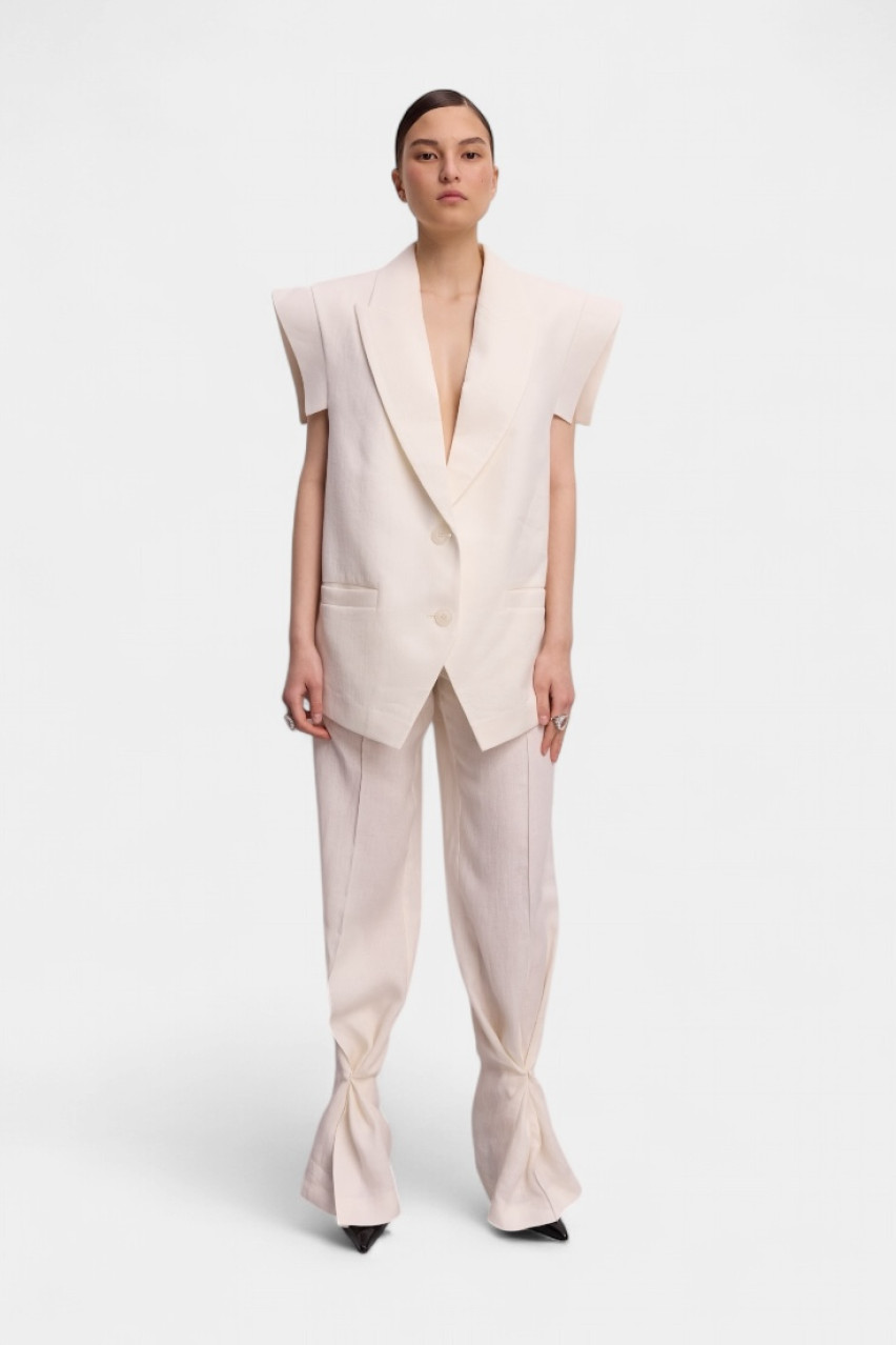 Молочный льняной жилет Vivid WWU-VS1135-3-14 BÁZHANE