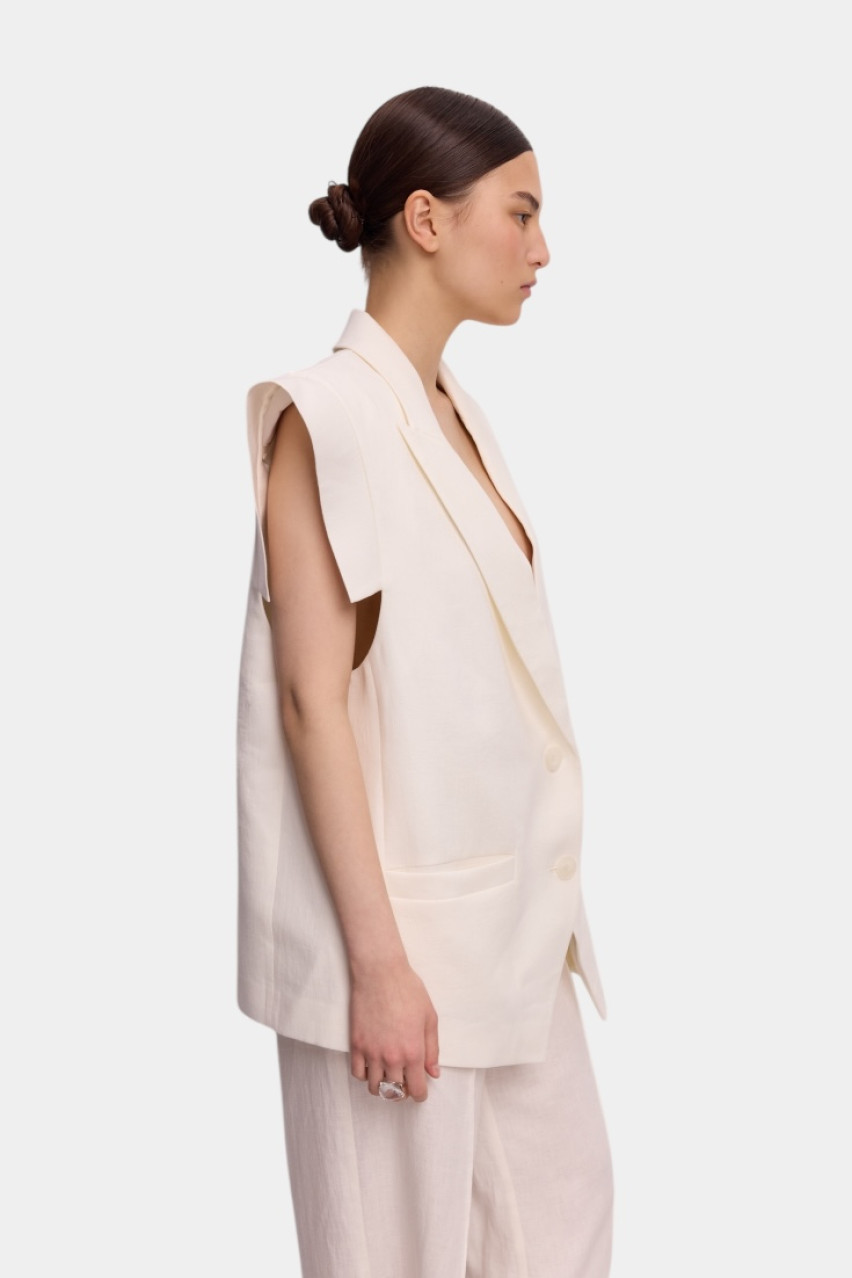 Молочный льняной жилет Vivid WWU-VS1135-3-14 BÁZHANE