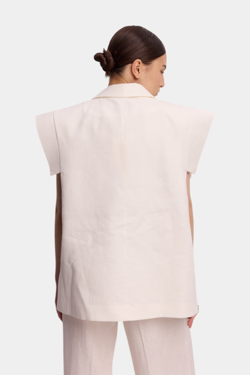 Молочный льняной жилет Vivid WWU-VS1135-3-14 BÁZHANE