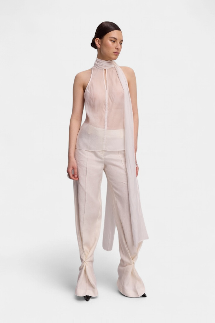 Молочные льняные брюки Fold WWB-P1145-3-14 BÁZHANE