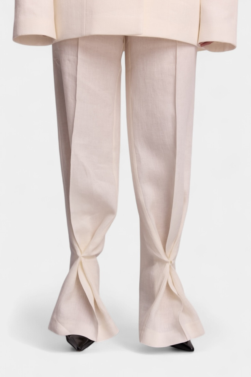 Молочные льняные брюки Fold WWB-P1145-3-14 BÁZHANE